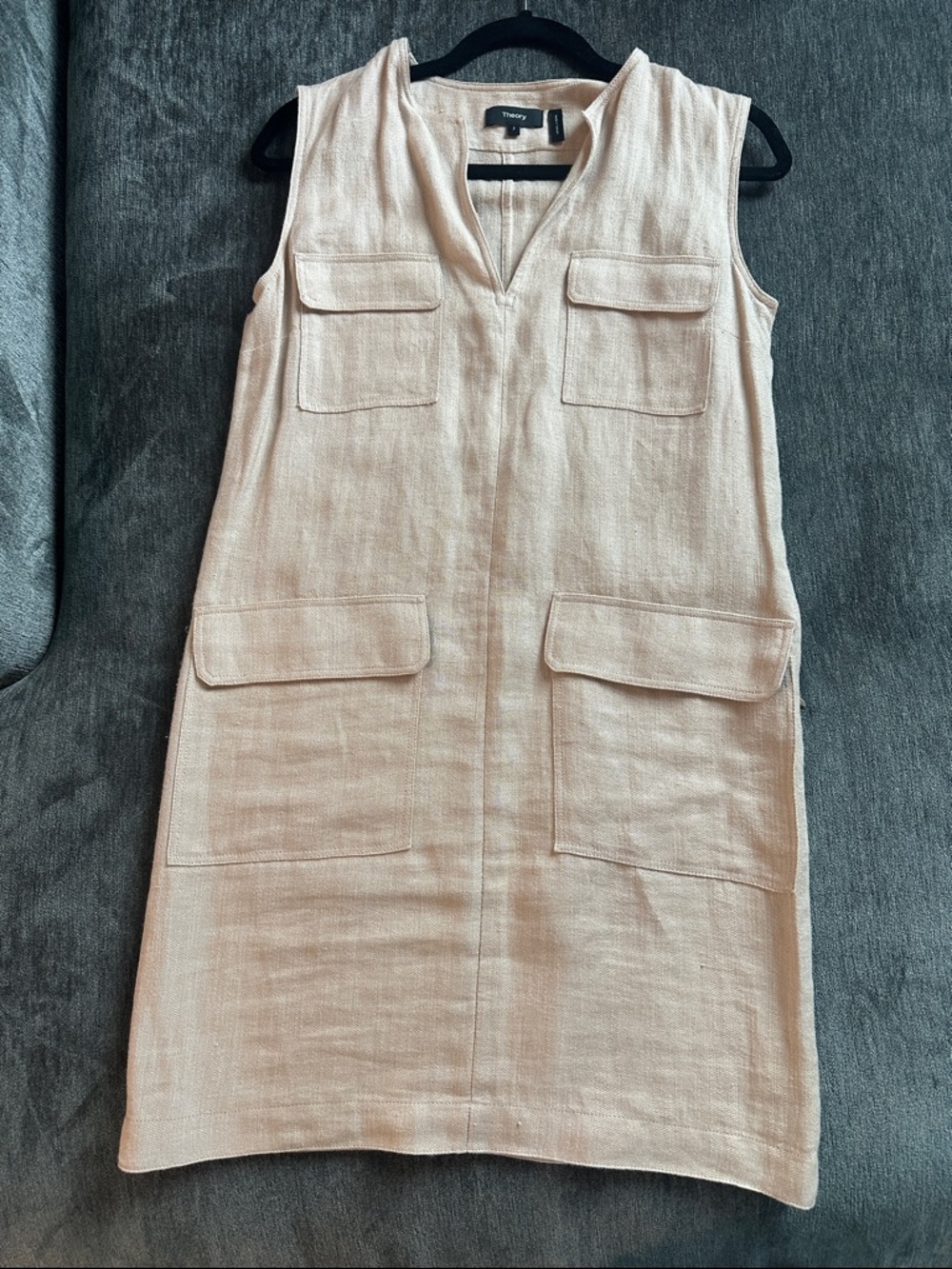Theory Sleeveless Pocket Shift Dress in Beige